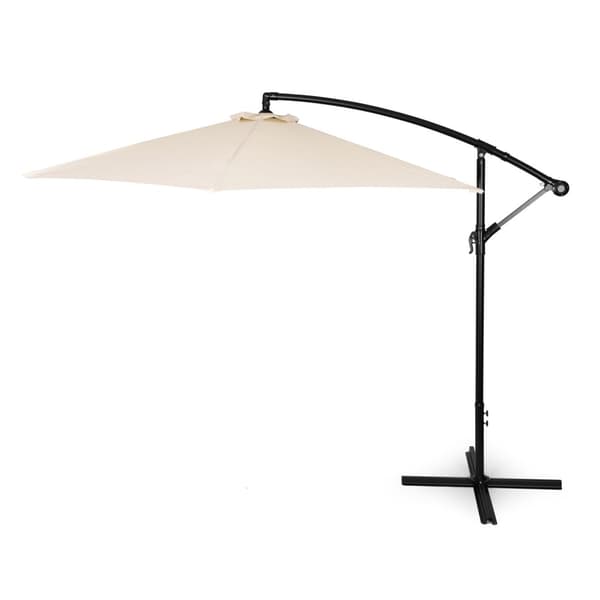 Stor hageparaply med bom, sammenleggbar, 3 m, beige, 6 ribber