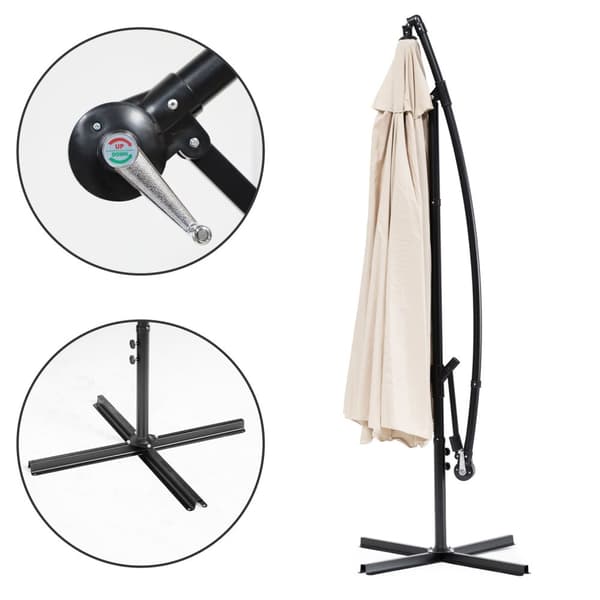 Stor hageparaply med bom, sammenleggbar, 3 m, beige, 6 ribber