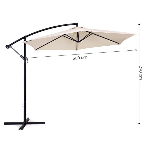 Stor hageparaply med bom, sammenleggbar, 3 m, beige, 6 ribber