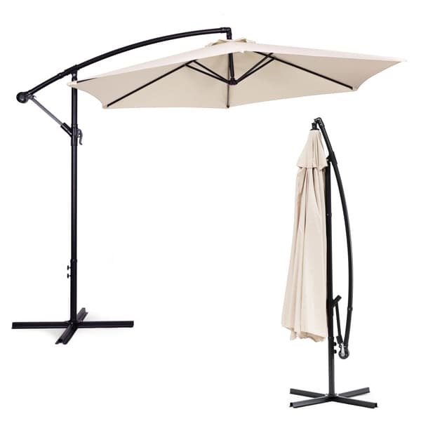 Stor hageparaply med bom, sammenleggbar, 3 m, beige, 6 ribber
