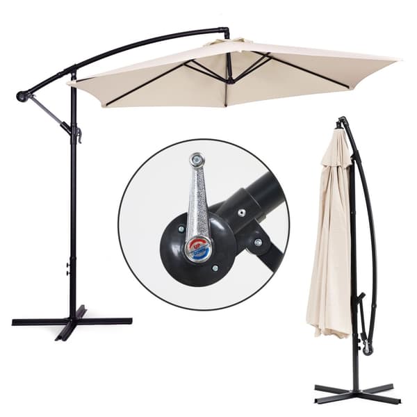 Stor hageparaply med bom, sammenleggbar, 3 m, beige, 6 ribber