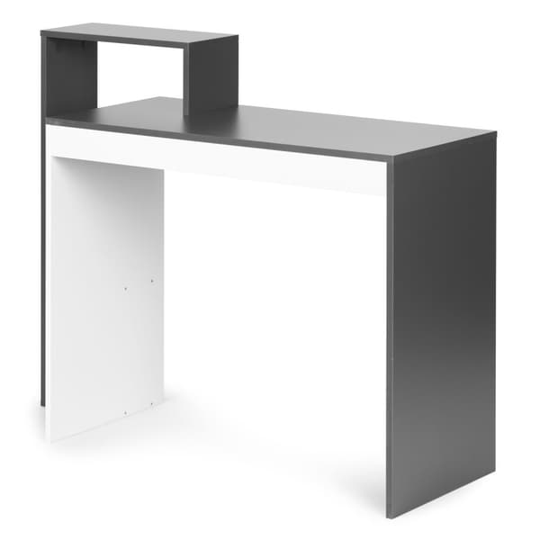 Hvidt og gråt kontor computerbord, bord + reol med 4 hylder