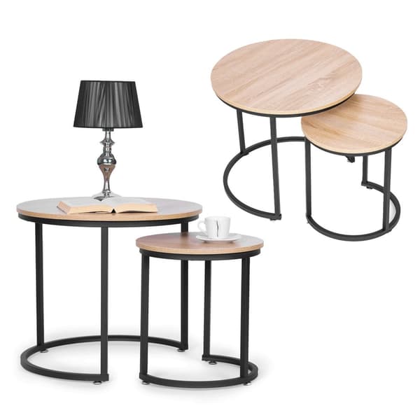 Sæt med 2 sofaborde, rundt Loft design