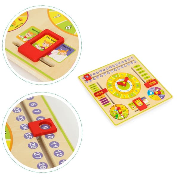 Trä pedagogisk manipulativ styrelse, kalenderklocka ECOTOYS