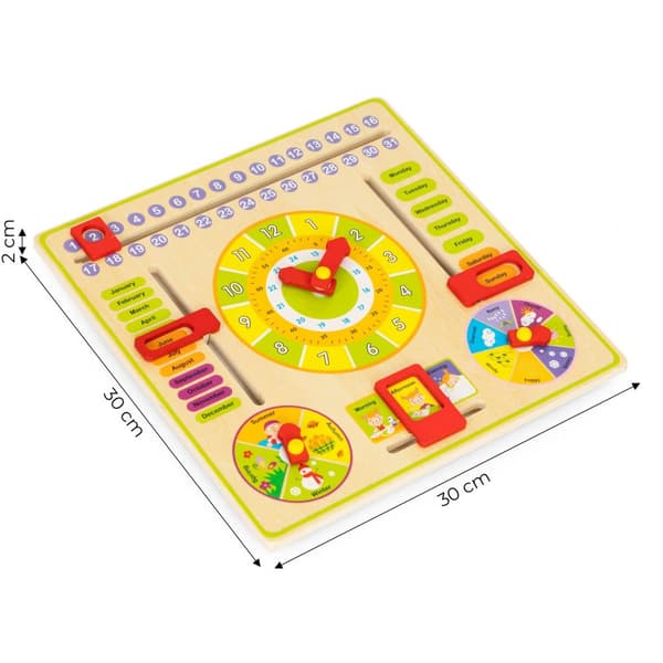 Trä pedagogisk manipulativ styrelse, kalenderklocka ECOTOYS