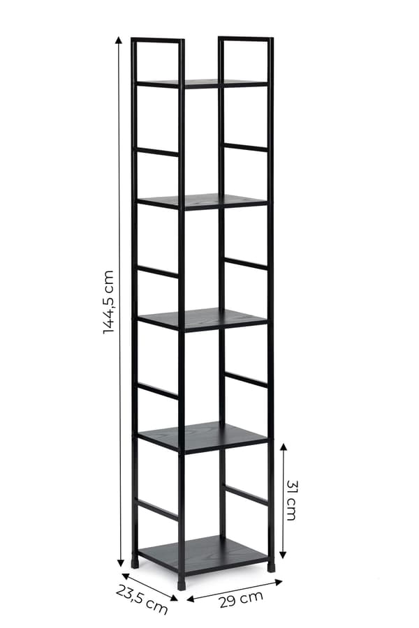 Moderni puinen kirjahylly metallirungolla LOFT 5 hyllyä