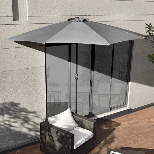 Hageparasoll semi-vegg paraply for terrasse 2,7 m grå