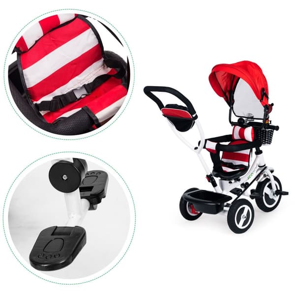 Tricycle roterende kalesje røde slitesterke gummihjul