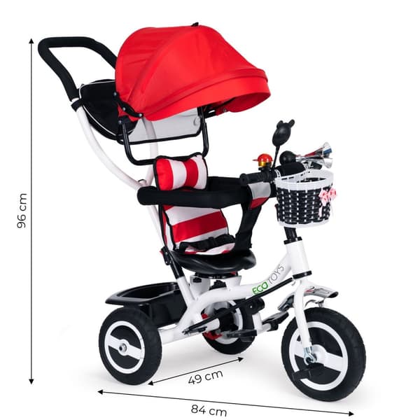 Tricycle roterende kalesje røde slitesterke gummihjul