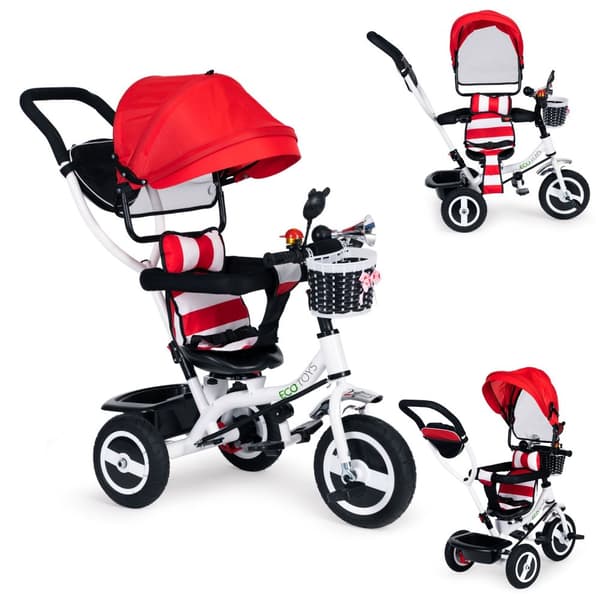 Tricycle roterende kalesje røde slitesterke gummihjul