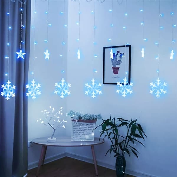 Lys snefnug stjerner Julelys gardin 138LED