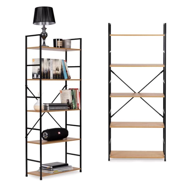 Moderne bred bokhylle i tre LOFT 5 hyller