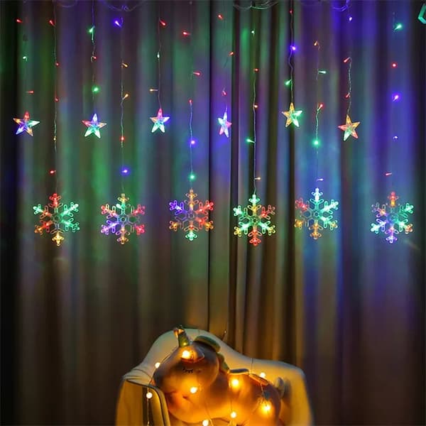 Lys snefnug stjerner Julelys gardin 138LED