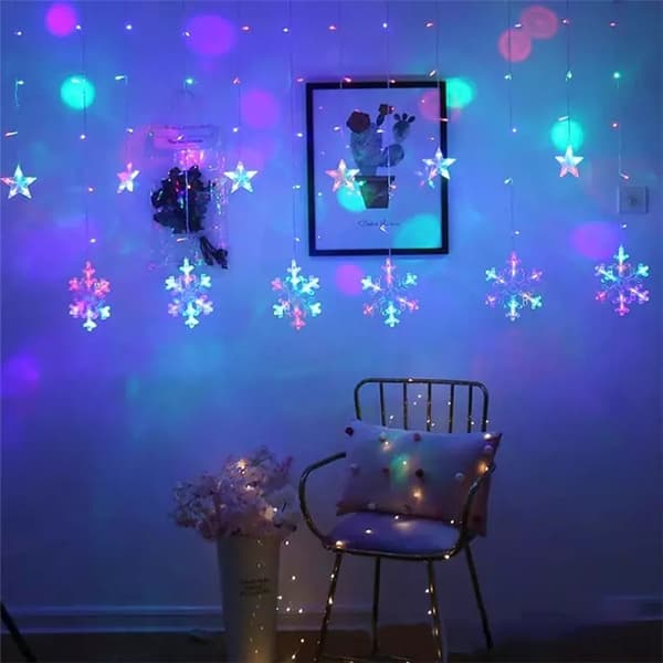 Lys snefnug stjerner Julelys gardin 138LED