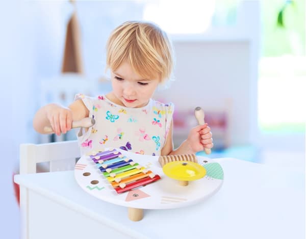 Bord med instrumenter, musikbord, bækkener +18m ECOTOYS