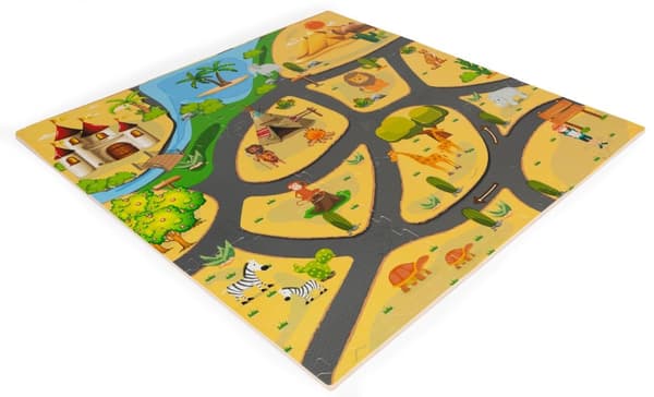 Skummatte for barn safaripuslespill 9el 93x93cm