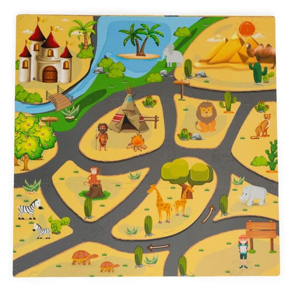 Skummatte for barn safaripuslespill 9el 93x93cm
