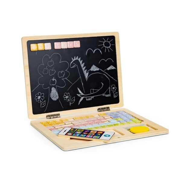 Trä Magnetisk pedagogisk svart tavla bärbar dator med telefon och bokstäver ECOTOYS