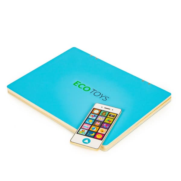 Trä Magnetisk pedagogisk svart tavla bärbar dator med telefon och bokstäver ECOTOYS