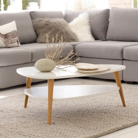 Moderne sofabord, hylde, træben, ModernHome hvid