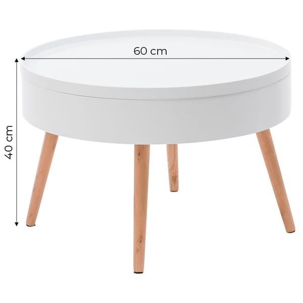 Rundt sofabord med opbevaring, 60 cm