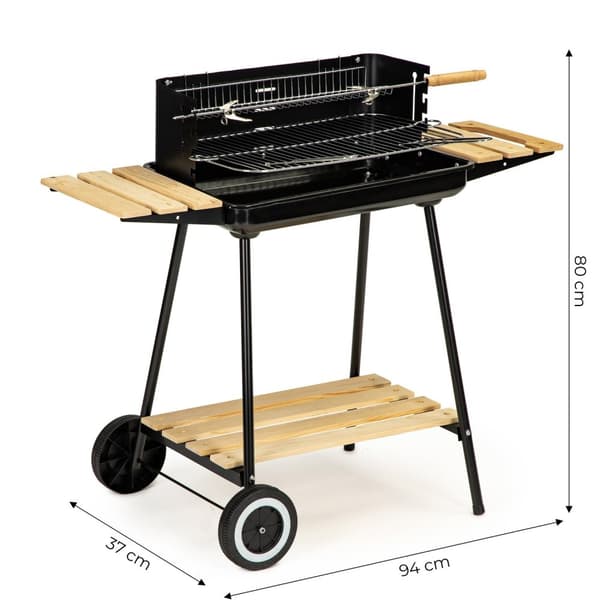 Kullgrill med justerbare hyller og 2 bærbare rister
