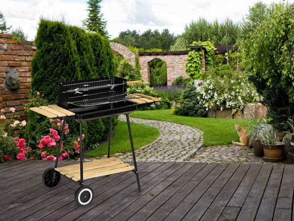 Kullgrill med justerbare hyller og 2 bærbare rister