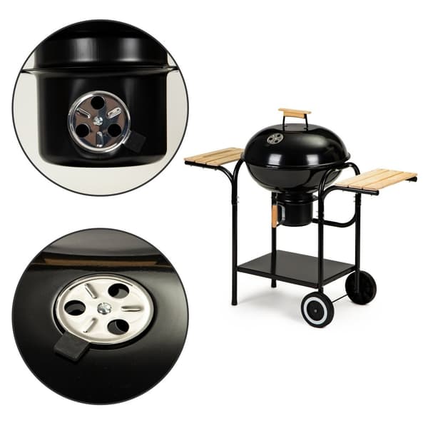 Trädgårdsgrill med träkol med lock och hyllor, galler och askfat