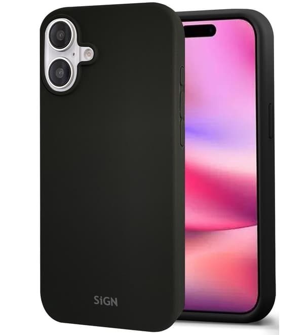 SiGN nestemäinen silikonikotelo iPhone 16:lle - musta