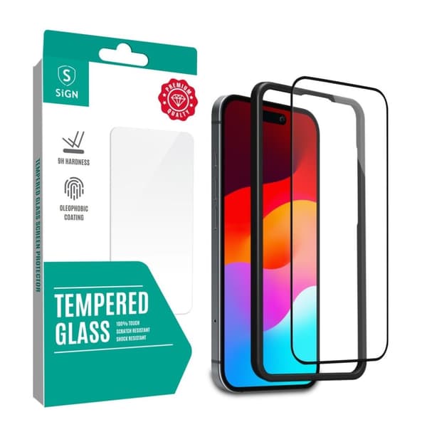 SiGN Full Cover Skärmskydd i härdat glas för iPhone 16 Pro Max med monteringsfäste