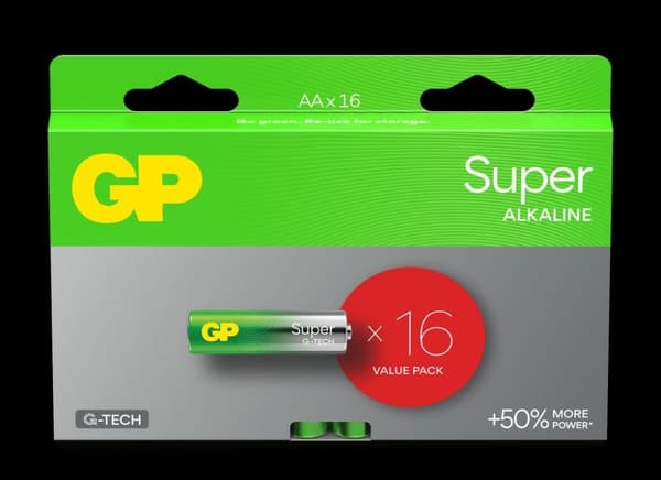 GP Super Alkaline AA-batteri, 15A/LR6, 16-pak