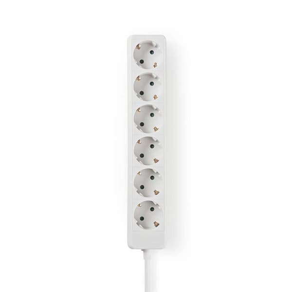 Forgreningsstik 6-vejs Type F CEE 7/7 jordet stik, 3680W - Hvid