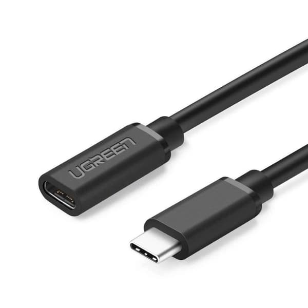 Ugrønn USB-C (hun) til USB-C (hann) 3.1 forlengelseskabel, 0,5 m - svart