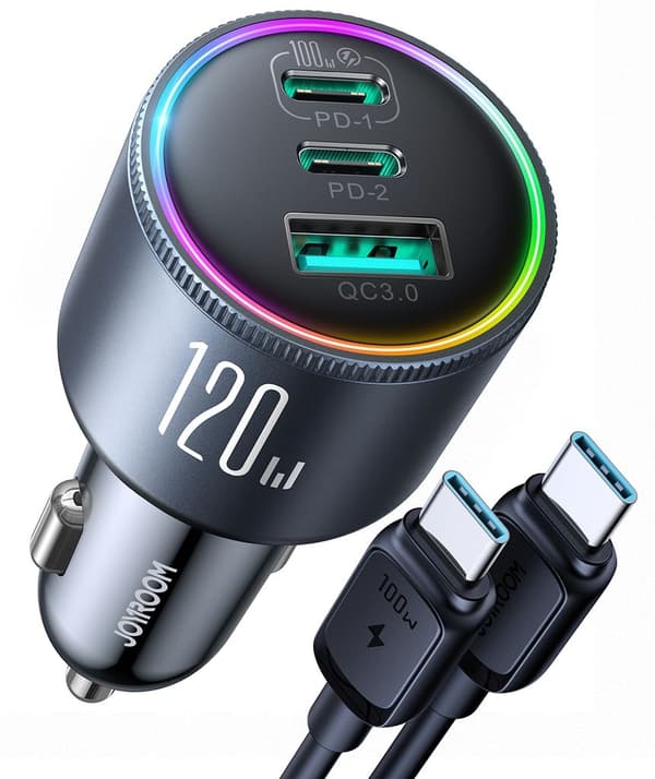 Joyroom biloplader 120W, 2x USB-C, 1x USB-A, PD, QC3.0