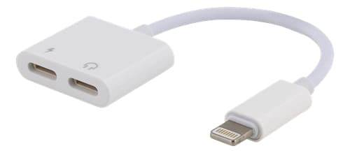 SiGN Lightning till 2x Lightning-adapter, 5V, 2A, 10cm - Ladda och lyssna - Vit