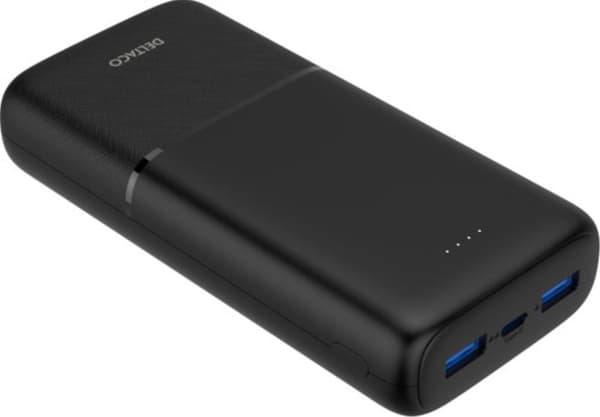 Deltaco Powerbank med hurtig opladning, 3 porte, 2x USB-A 18W, 1x USB-C PD 20W, 20.000 mAh sort