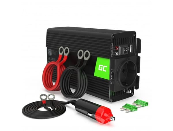 Green Cell Power Inverter 12V till 230V 300W/600W Modifierad sinusvåg Svart