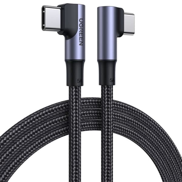Ugrønn vinklet USB-C til USB-C-kabel 100W, 2m - Svart