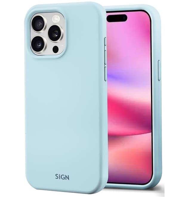 SiGN nestemäinen silikonikotelo iPhone 16 Pro Maxille - vaaleansininen