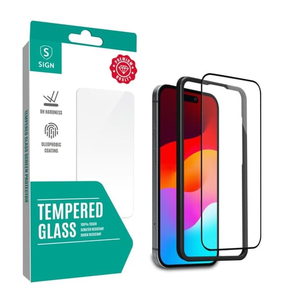 SiGN Full Cover karkaistu lasi näytönsuoja iPhone 16:lle asennuskehyksellä