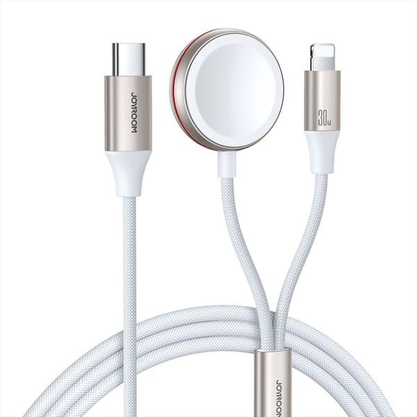 Joyroom 2-i-1 Apple Watch magnetladdare och 30 W snabbladdnings USB-C-kabel, 1,5 m - vit