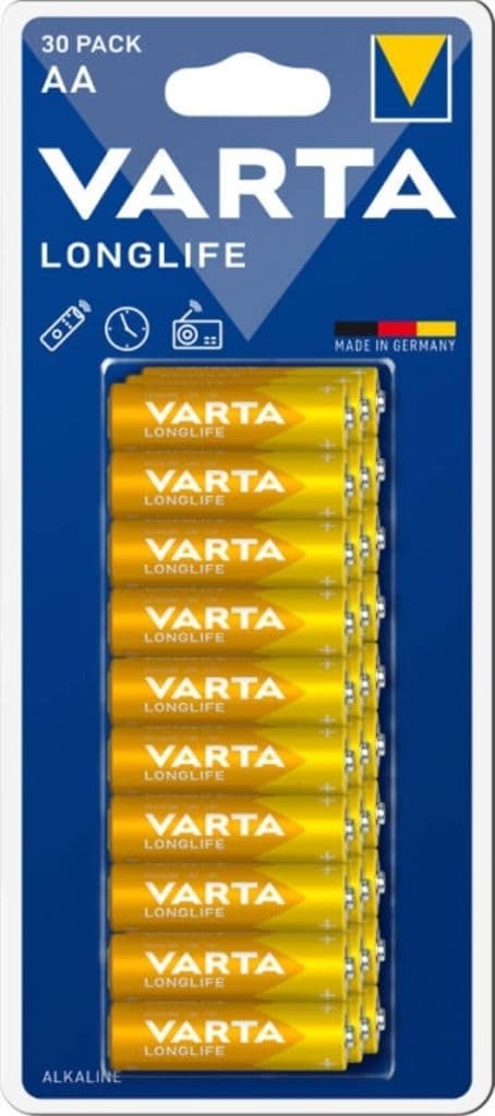 VARTA Longlife Alkaline AA batteri LR06, 30-pakning