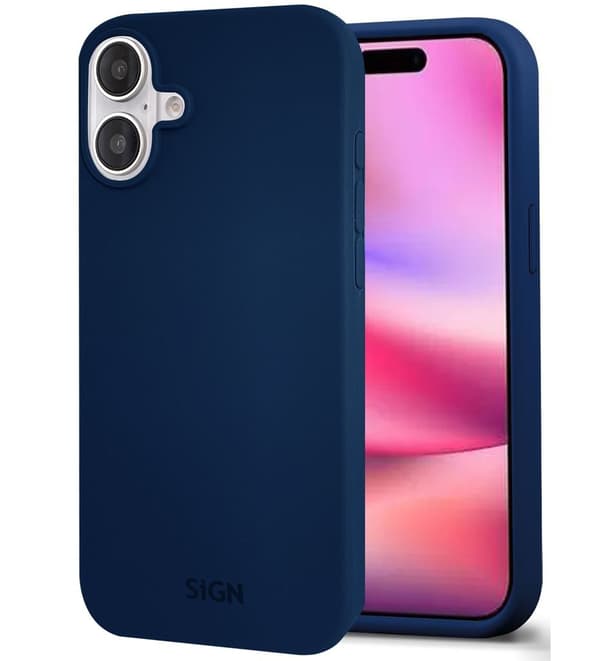 SiGN nestemäinen silikonikotelo iPhone 16 Plus -puhelimelle - sininen