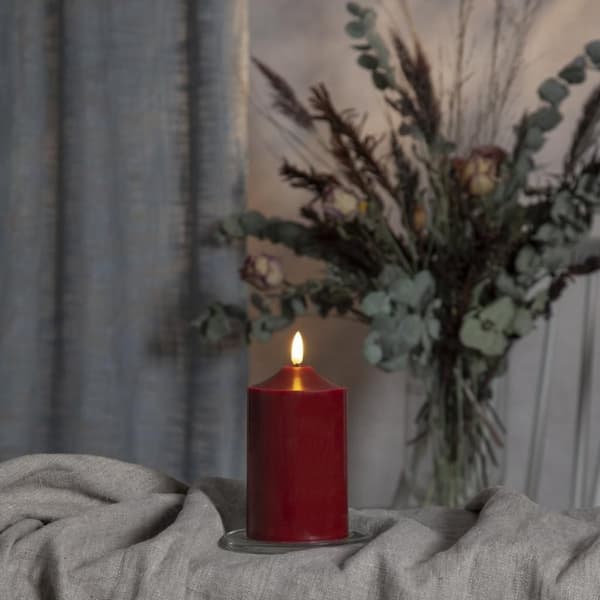 LED BLOKK LYS FLAMME MØRK / 15 CM / TIMER Rød