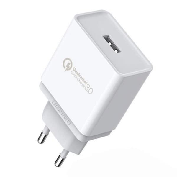 Ugreen USB-A hurtigoplader, QC 3.0, 18W, 3A - Hvid Hvid