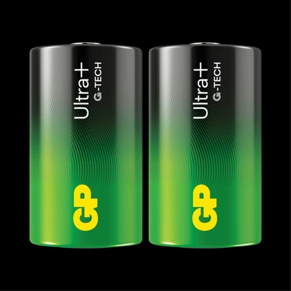 GP Ultra Plus Alkaline D batteri, 13AUP/LR20, 2-pak
