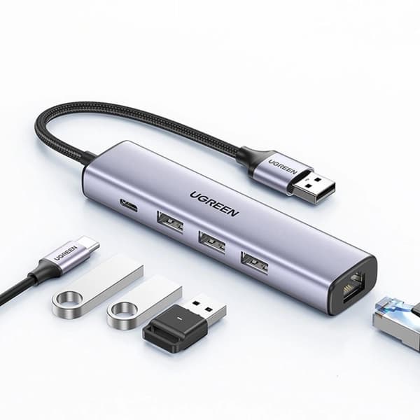 Ugreen Hub USB-A 3.0 til 3 x USB-A / Ethernet RJ45 / USB-C PD - Grå