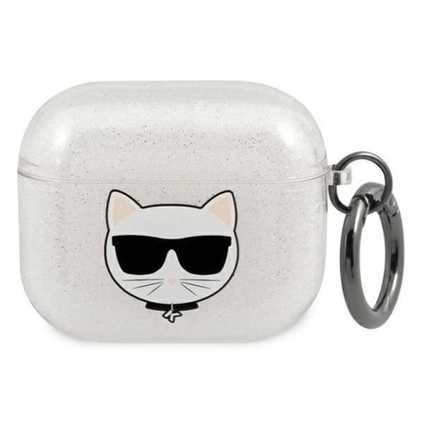 Karl Lagerfeld AirPods 3 silikoneetui, Glitter Choupette - Sølv