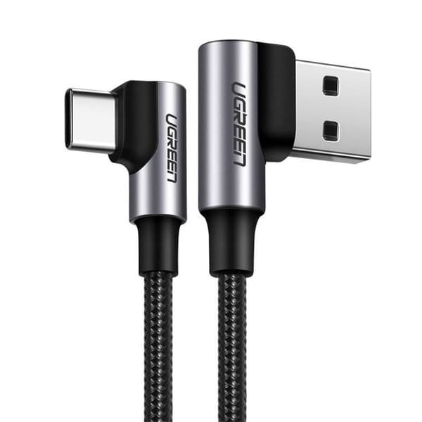 Ugrön vinklad USB-A till USB-C-kabel 3A, 1m - Grå