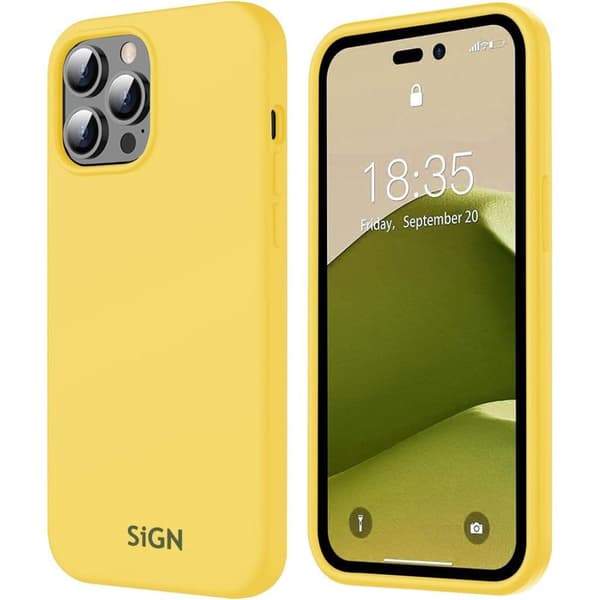 SiGN nestemäinen silikonikotelo iPhone 14 Pro Maxille - keltainen